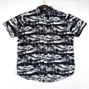 Disney Nightmare Before Christmas Shirt Mens Large Black AOP Button Up‎ Boxlunch